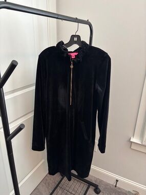 Lilly Pulitzer Black Velvet Skipper Midi Dress with Gold Zip